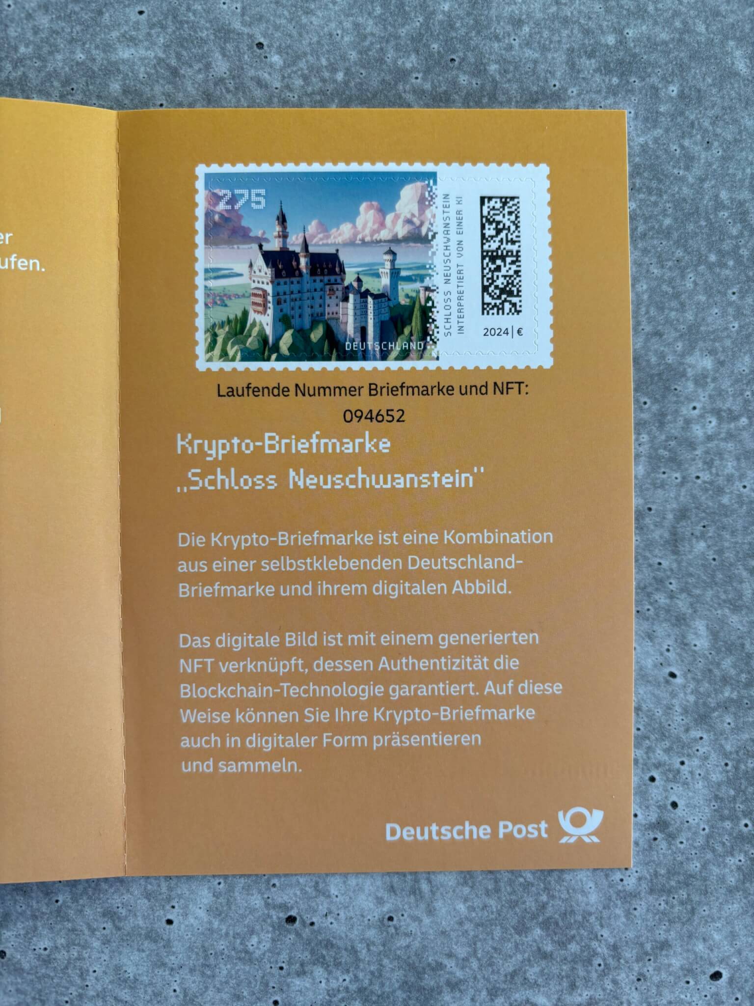 Krypto-Briefmarke 3 – Schloss Neuschwanstein (Germany)