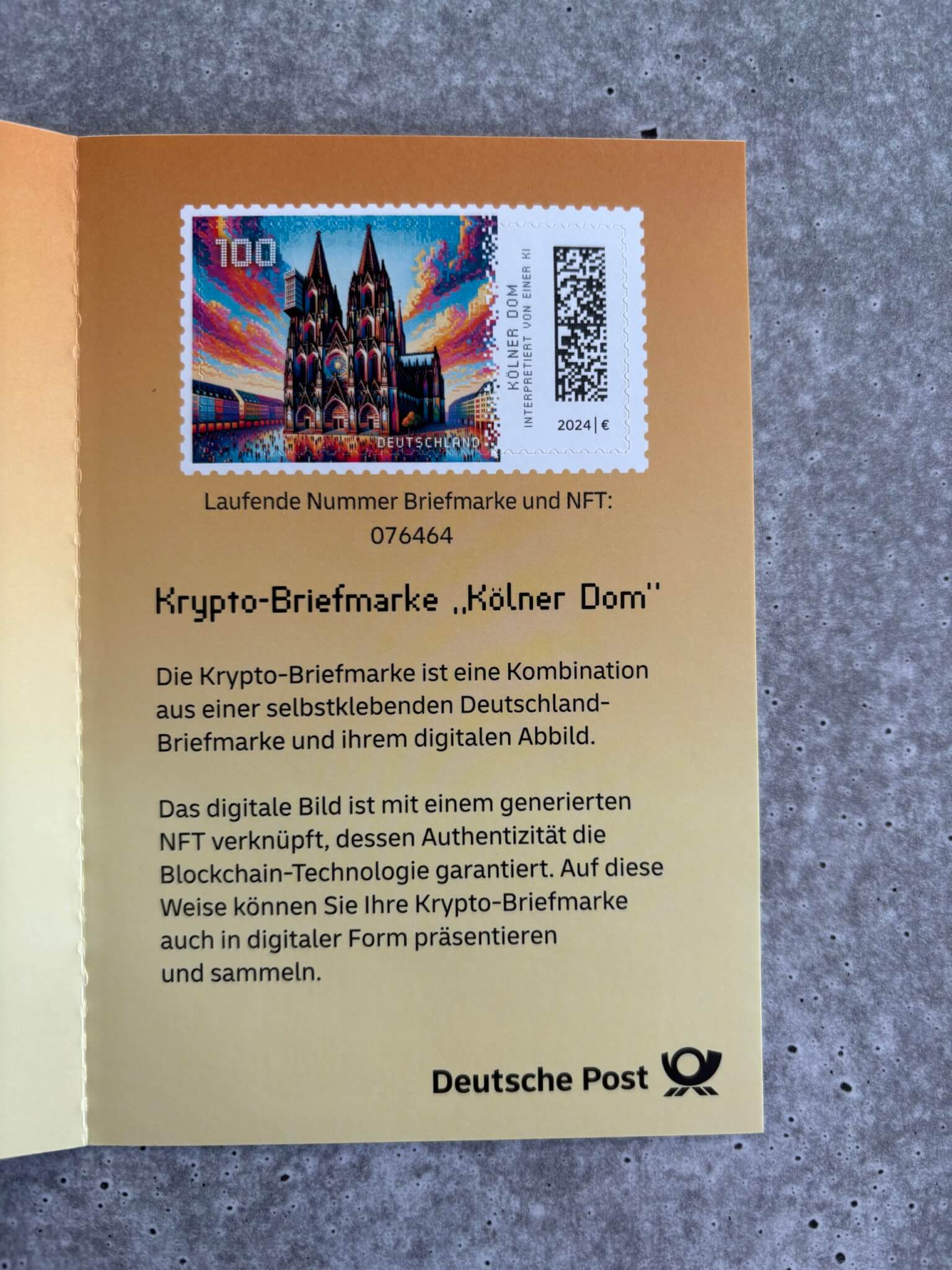 Krypto-Briefmarke 2 – Kölner Dom (Germany)